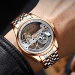 AILANG Men's Skeleton Hollow Flywheel Bridge Movement Automatic Mechanical Watch