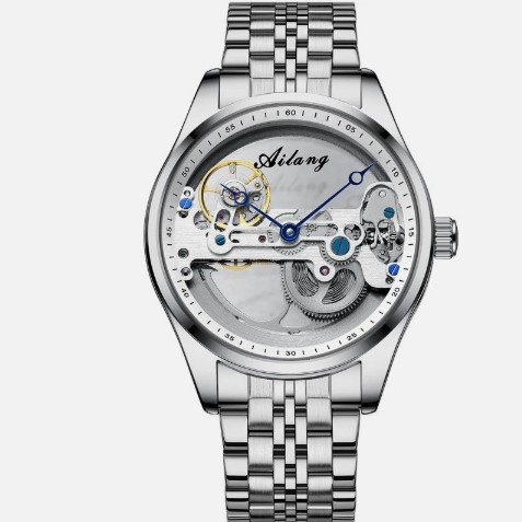 AILANG Men's Skeleton Hollow Flywheel Bridge Movement Automatic Mechanical Watch