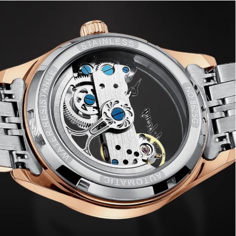 AILANG Men's Skeleton Hollow Flywheel Bridge Movement Automatic Mechanical Watch