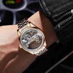 AILANG Men's Skeleton Hollow Flywheel Bridge Movement Automatic Mechanical Watch